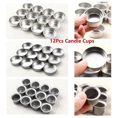 12 Stück Mini-Kerzengläser, runde Kerzenbecher aus Metall, Teelichtdosen, DIY-Teelichthalter, Heimdekoration, handgefertigte Kerzenbehälter
