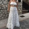 French Style One-Shoulder Lace Top & High-Waisted Patchwork Skirt Set 2024
