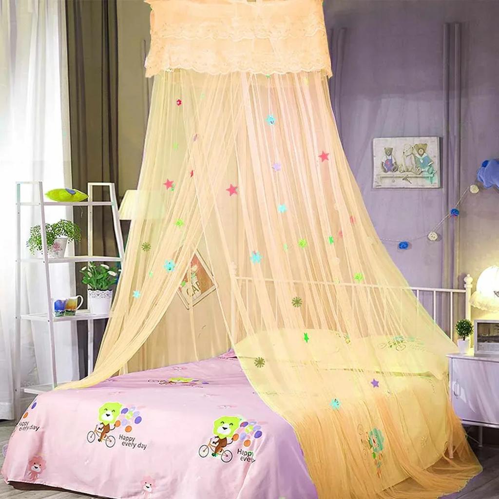 Elegant Lace Bed Canopy Mosquito Net Hung Dome Mesh Canopy Princess Round Dome Bedding Net for Camping Bedroom Bed Mosquito Net