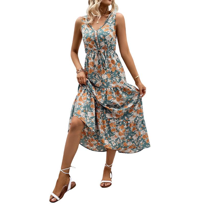 Summer Casual Getaway with Floral Print Sleeveless Dress