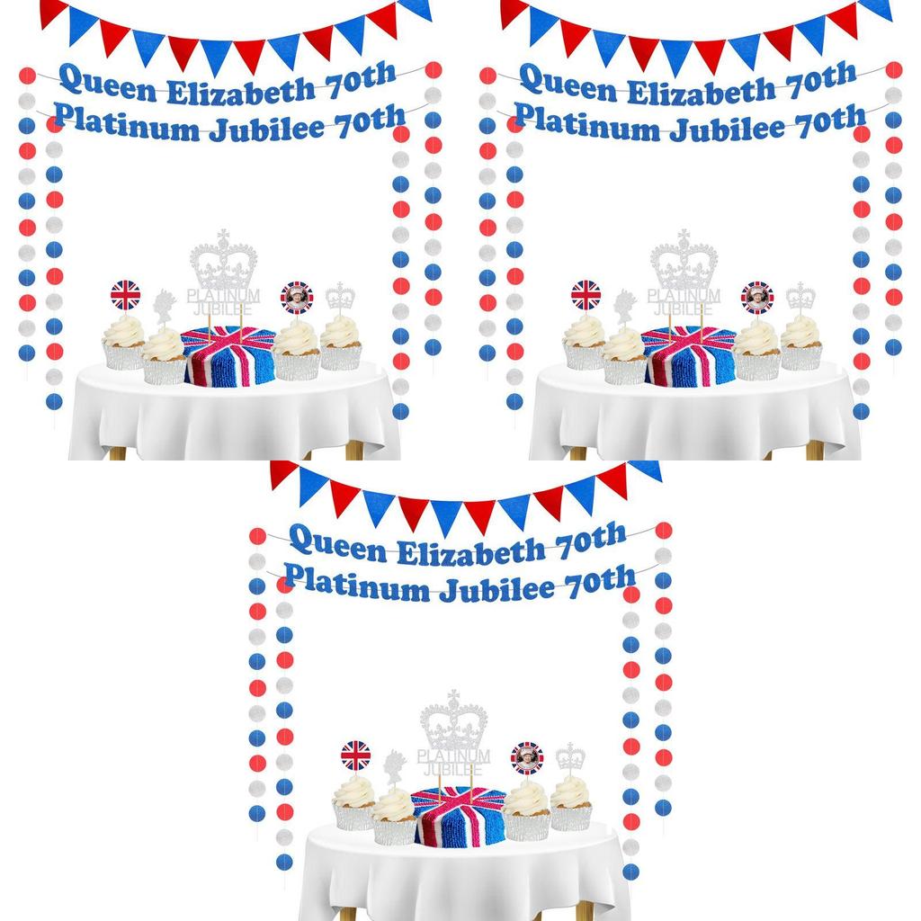 Elegantes Queen 70. Platin-Jubiläum Partyzubehör Set Wimpelkette Banner Caketopper Mehr!