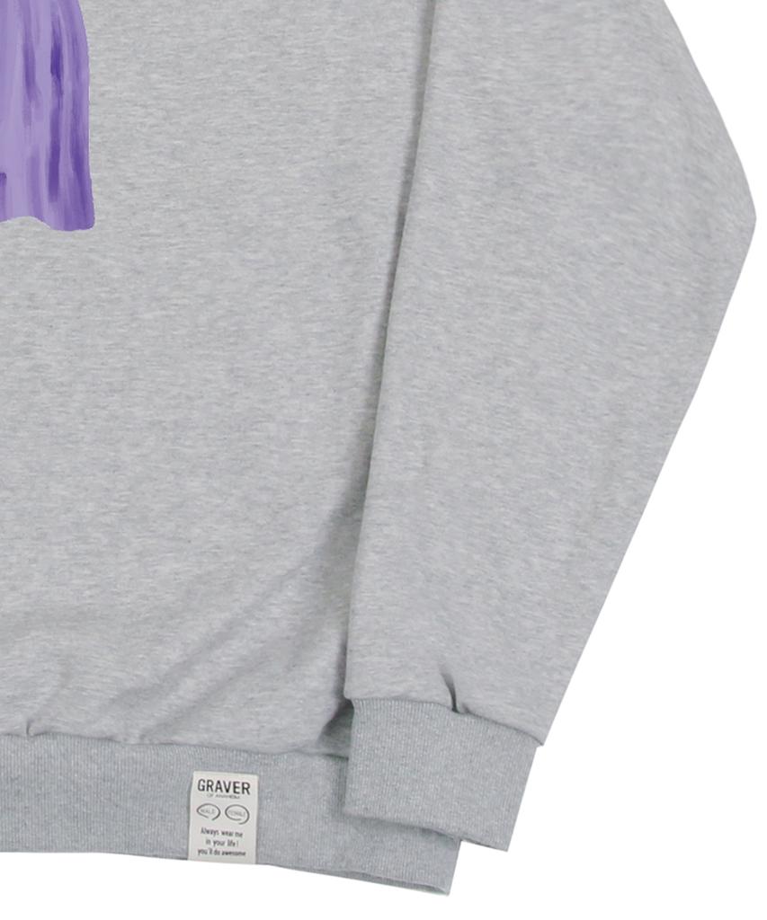GRAVER [Unisex] Ghost Center Sweatshirt_Gray/Purple Logo