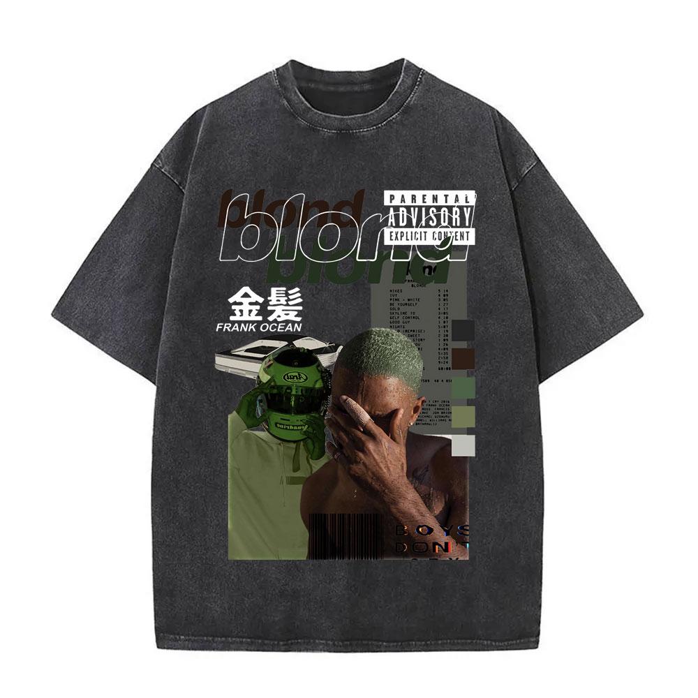 Washed Rapper Frank Vintage Oversized T Shirts Men Ocean Hip Hop Trend T Shirt Blond Pop Music Tshirts Male Fashion Streetwear