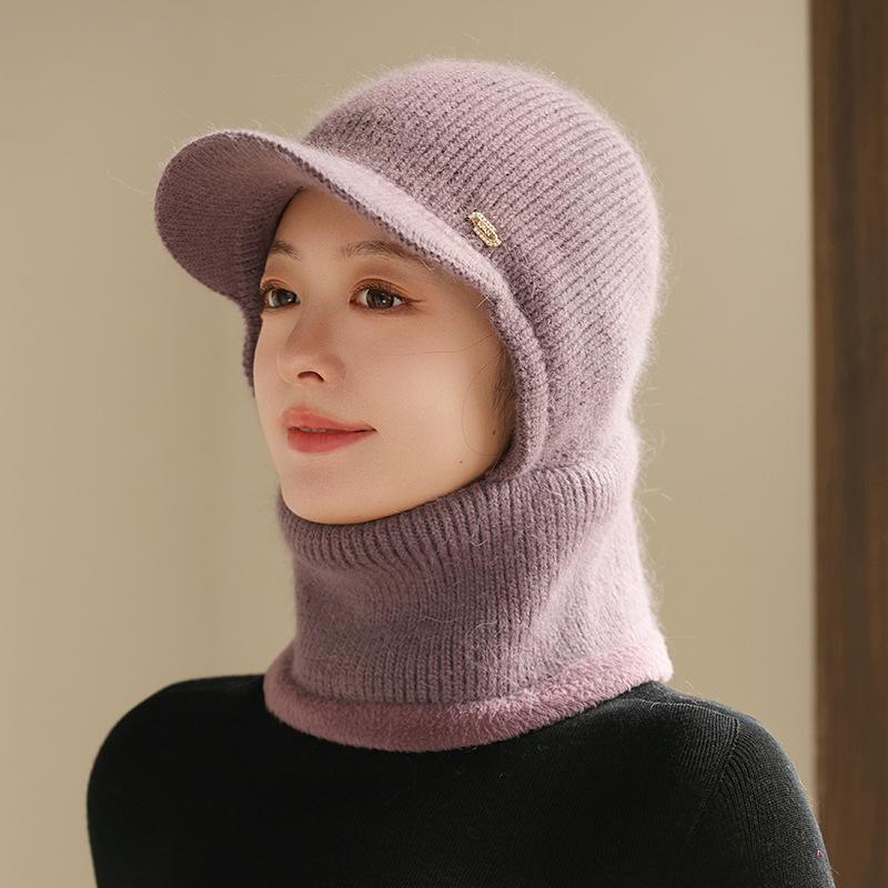 Hat Winter One-piece Hat Middle-aged and Elderly Thickened Warm Wool Hat Cycling Cold-proof Knitted Hat
