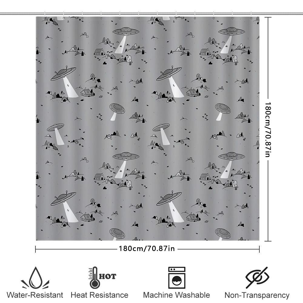 Bathroom Shower Curtain Galaxy Space Alien Ufo Stars Planet Universe Decor Modern Home
