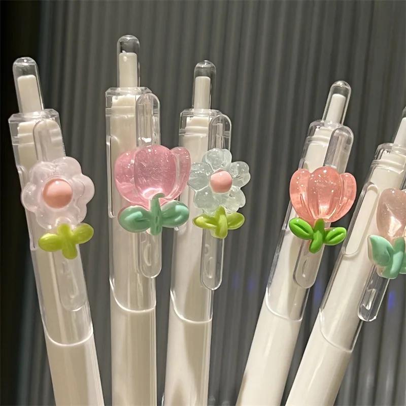 2 stk Søt Tulipan Blomsterhode Gelpenn 0,5 mm ST Hurtigtørkende Student Notater Test Skrivesaker Skrivepenn Kawaii Skoleutstyr