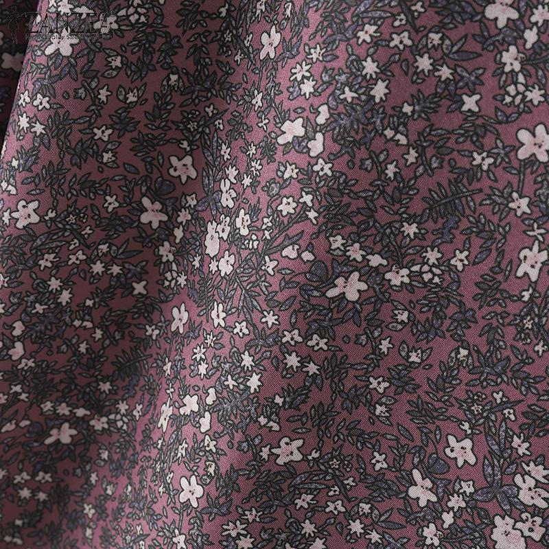 ZANZEA Women Casual Round Neck Long Sleeve Floral Print Contrast Color Blouses