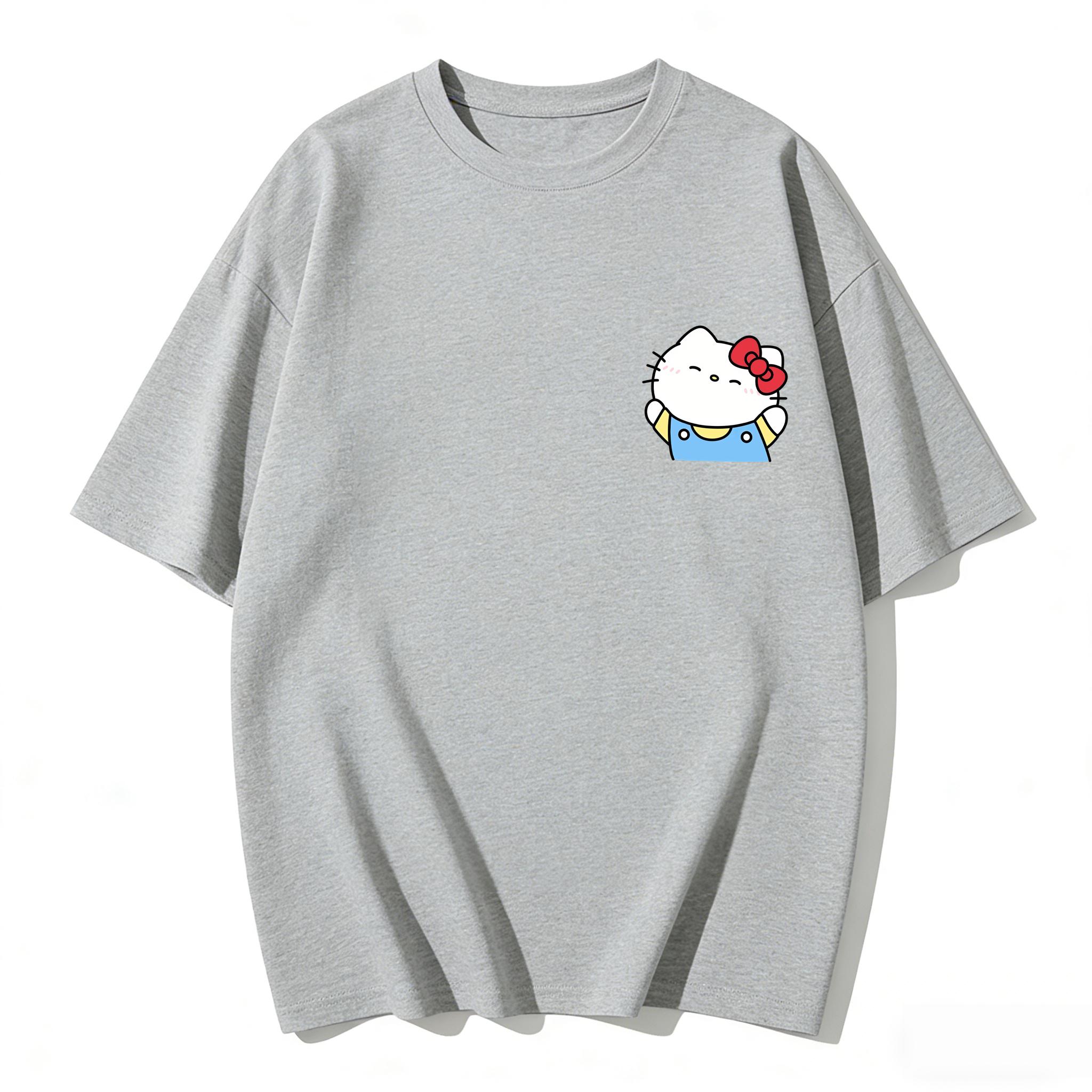 

2026 Hello Kitty Cartoon Printed Short Sleeve Summer Pure Cotton Tshirts Womens Family Matching Outfits Tops Tee Trendy Y2k S