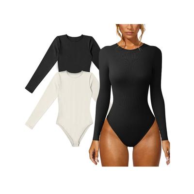 24 Autumn Women's 2-piece Sexy Onesie Long Sleeve Crew Neck Ribbed Bodysuit