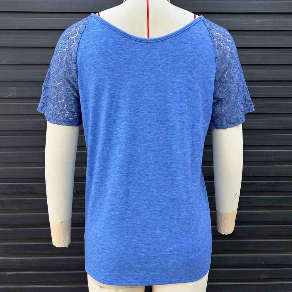 Spring Summer Women's Spliced Mesh Short Sleeved Top Solid Color Casual Loose T-shirt