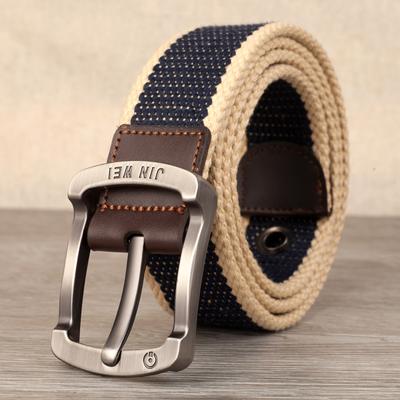 Men's Pin Buckle Canvas Belt Polyester Woven Outdoor Casual Pants