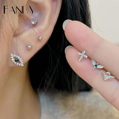 4pcs Y2k Devil Eye Cross Earrings for Woman Zircon Stud Earring Accessories Jewelry