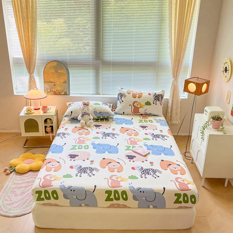 100% Cotton Bedsheets Cartoon Style Fitted Sheet For Kids Room Skin-Friendly Mattress Cover (No Pillowcase)