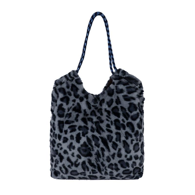 

Large capacity simple new trend fashion leopard print plush atmospheric shoulder bag underarm bag women s bag синій