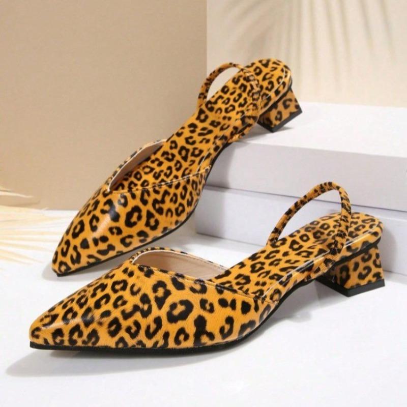 Fashion Leopard Print Baotou Sandals Autumn New Pointed Toe Shallow Cuff Foot Non-slip Wear-resistant Block Heel Shoes