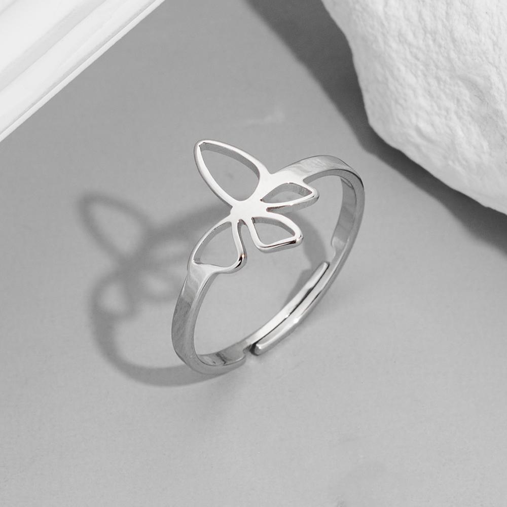 Aesthetic Butterfly Animal Couple Ring For Lovers R Stainless Steel Gold Plated Open Ring Luxury Quality Jewelry