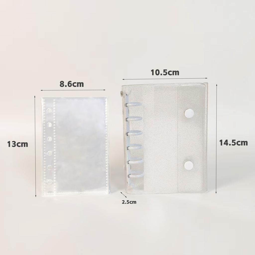 A7 Glitter Double Button Transparent PVC Soft Shell Color 6-hole Metal Clip, Hand Ledger, Photo Album, Loose Leaf Shell, Including 10 Inner Pages