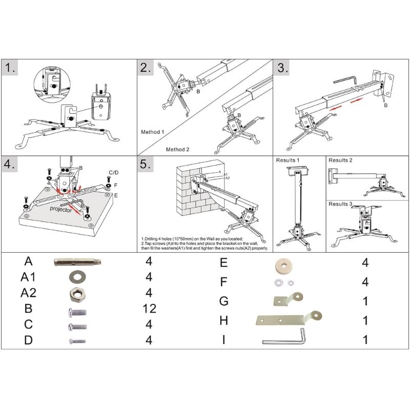 Adjustable Projector Mount Bracket 43-65cm, Projector Ceiling Mount Ceiling and Wall Support, Holds Up To 15kg, Black