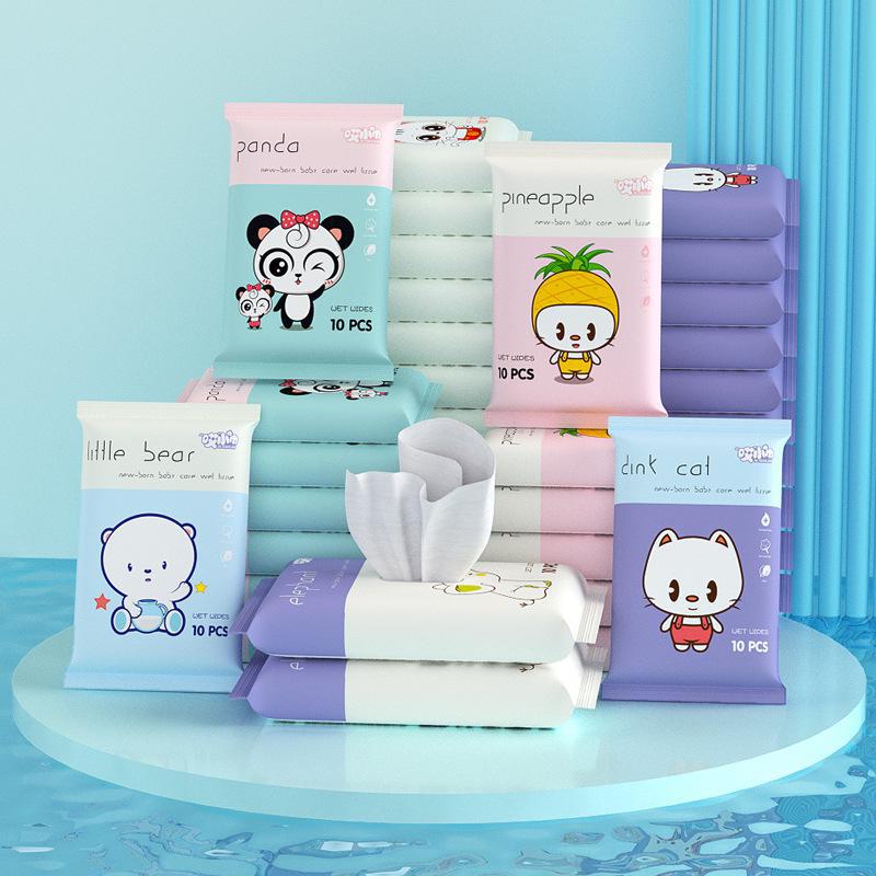 "10-Pack Portable Disposable Wet Wipes for Infants & Kids: Hand & Mouth Cleansing"