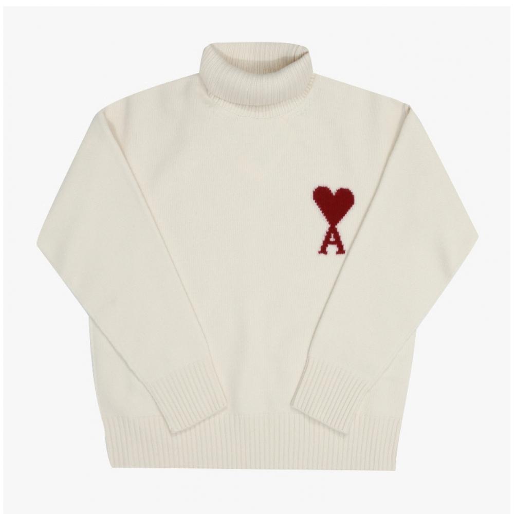 Ami Big Heart Logo Intarsia Turtleneck Knit Unisex Model  Uks839 018 154
