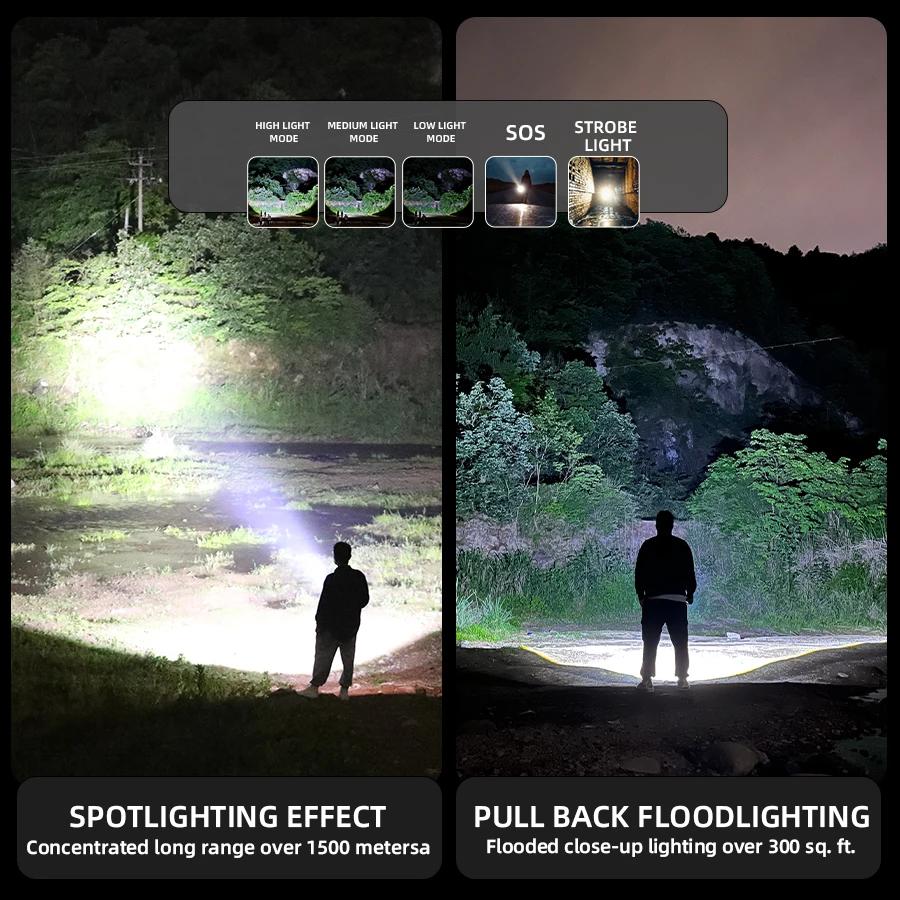 Rechargeable Powerful LED Flashlight Torch Light 10000LM High Power Flashlight Tactical Lantern Long-cut Range Hand Lamp For Camping