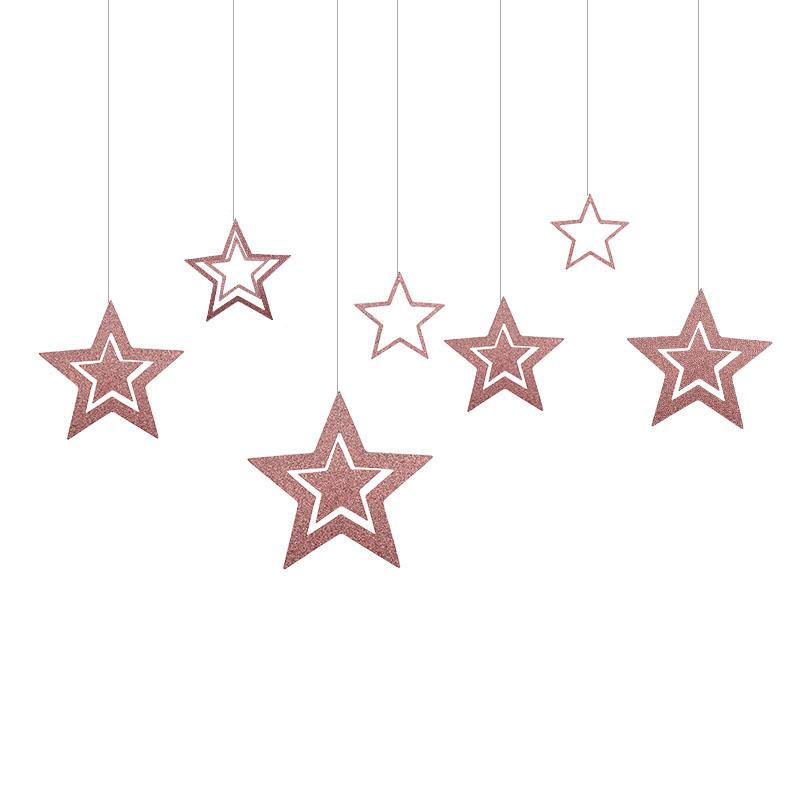 Rose Gold Hollow Star Paper Garlands Banner Hanging for Wedding Christmas Decorations Kids Birthday Party Supplies Baby Shower