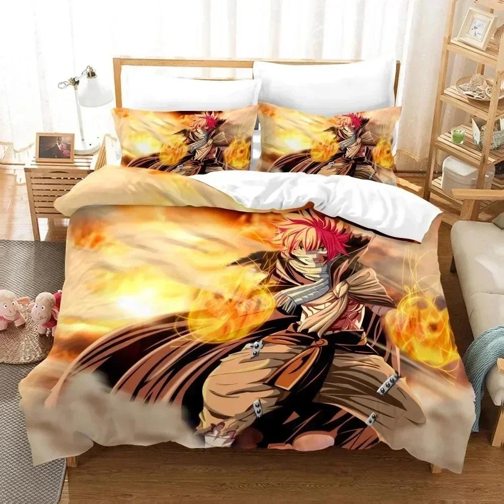 Top 3D Print Anime Fairy Tail Logo Natsu Bedding Set Boys Girls Twin Queen Soft Size Duvet Cover Pillowcase Bed Kids Adult Size