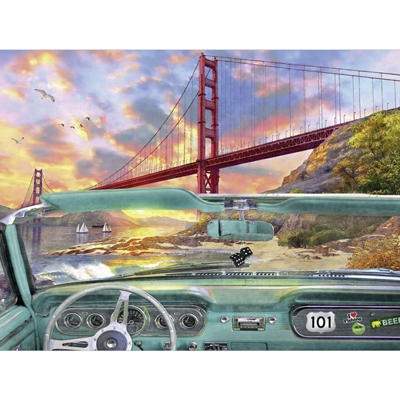 5D Diamond Embroidery Bridge and Car Cartoon Handmade Diamond Painting Needlework Mosaic Cross Stitch