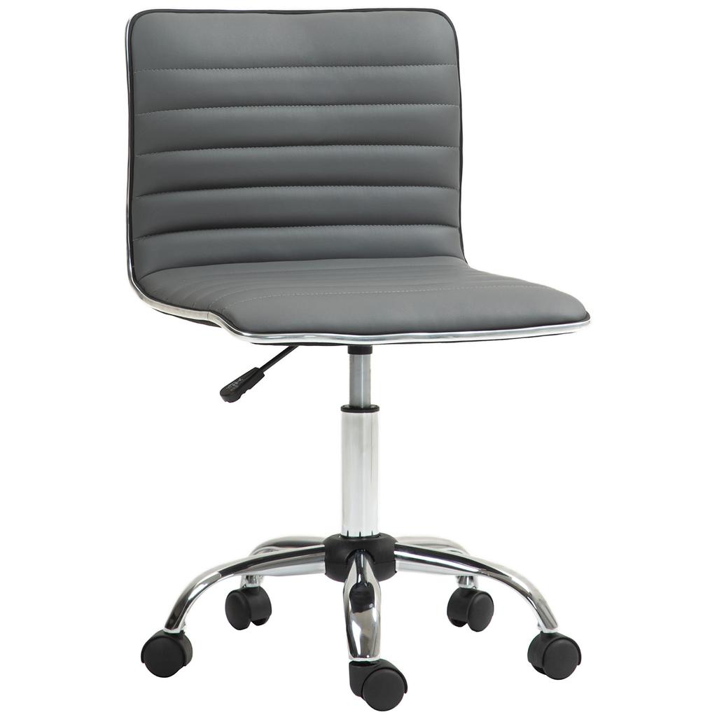 Armless Swivel Office Chair With Adjustable Height Study Chair Upholstered In Pu 120 Kg Load Dark Gray