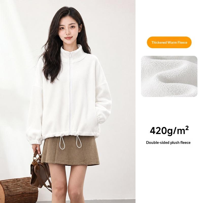 New Women Autumn Winter Double‑Sided Oat Fleece Zip Up Jacket Loose Leisure Long Sleeve Warm Thermal Outdoor Casual Coat Women Clohtes