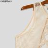 INCERUN Men Sleeveless Hollow Webbing See Through Cropped Tank Tops