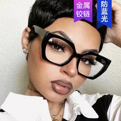 Retro Box Multilateral Cat-Shaped Plain Glasses Frame Anti-Blue Light Can Be Equipped With Myopia Flat Glasses To Show A Small Face