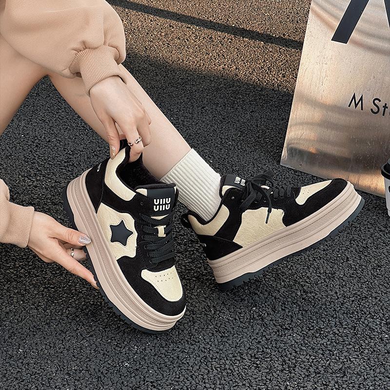 Leather high-top women's autumn and winter new panda star velvet platform sports and leisure cotton shoes