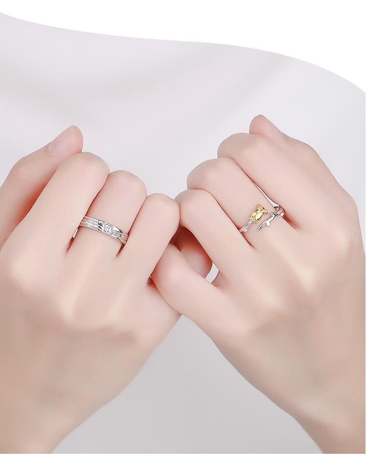 The Little Prince & Rose 999 Sterling Silver Adjustable Couple Rings, Gift for Men & Women