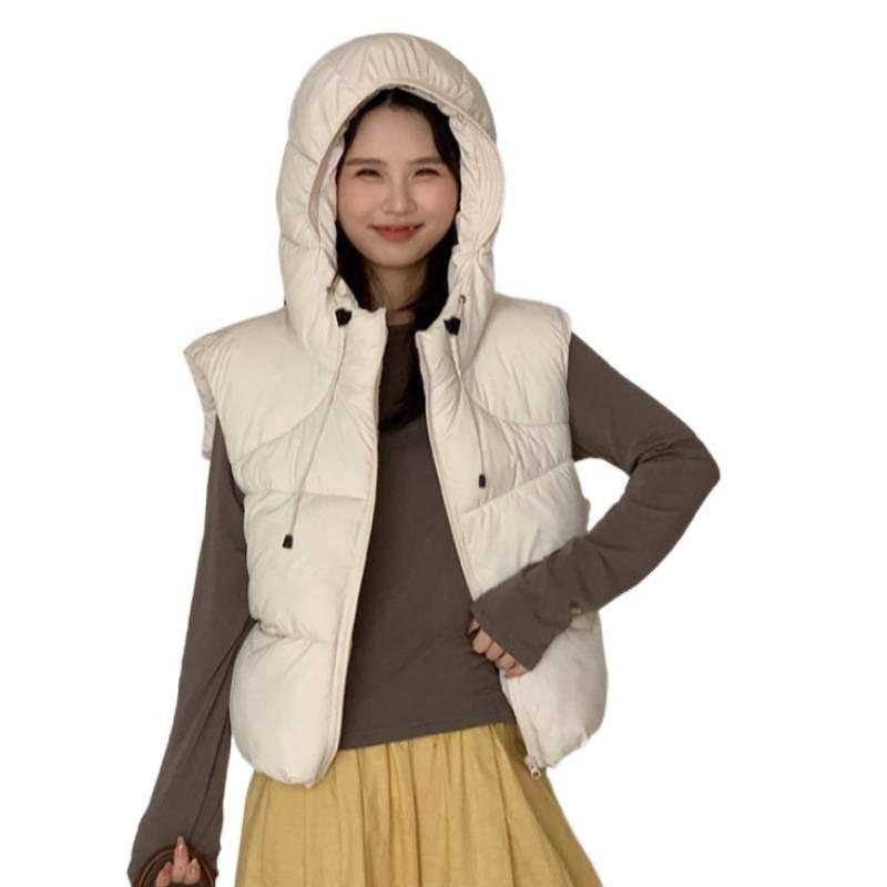 Down cotton vest women's short autumn and winter new student hooded cotton jacket vest cotton vest vest jacket thick