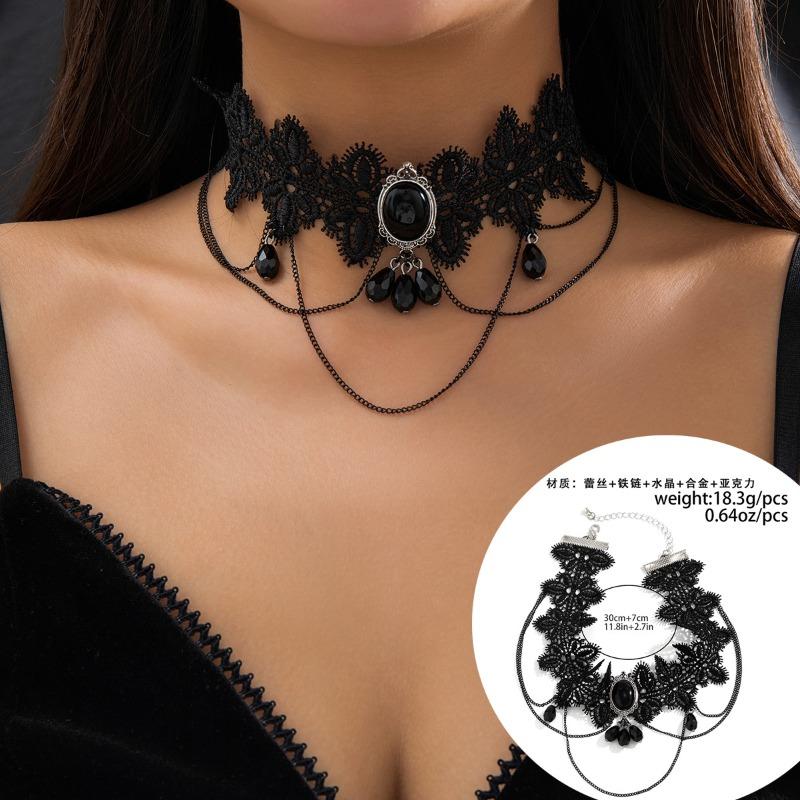 Punk Lace Choker Retro Choker Black Gothic Lolita Teardrop Tassel Necklace