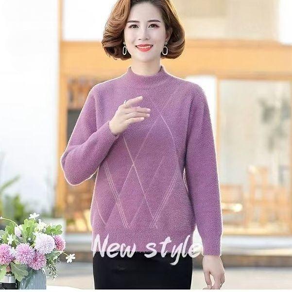 Women's Mink Fleece Sweater Winter Thick Pullover Knitwear Half Turtleneck Warm Knit Top Plush Jumper