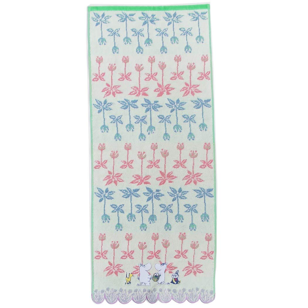 

Marushin Moomin Face Blooming Maze 1405015400 Towel, 34x80cm, Appliqué Embroidery, No-Twist Yarn,