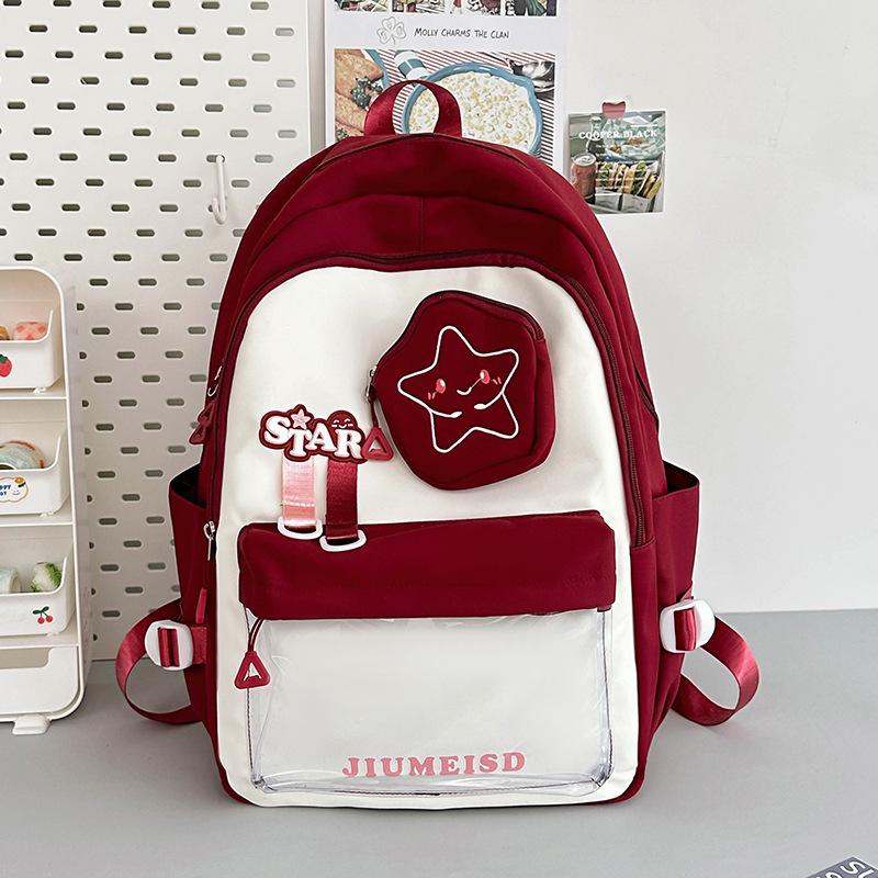 

Женский школьный рюкзак в стиле колледжа для школьников средней школы, большой вместимости, дорожный рюкзак красный