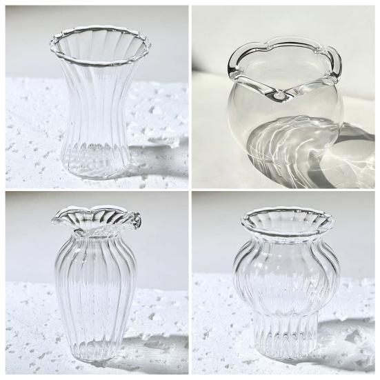 Yousheng Mini Glass Flower Figurine Handmade Faux Crystal Transparent Flower Bouquet Collectible Hand Blown Table Ornament for Mother's Day Birthday