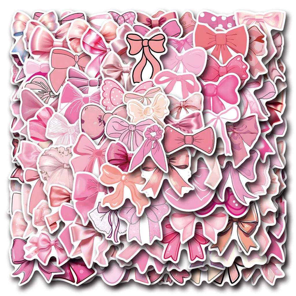 10/50Pcs  Cute Pink Coquette Bows Stickers Pink Bows Waterproof DIY Stickers Pack for Watercup Laptop Scrapbook Notebook Diary Stickers