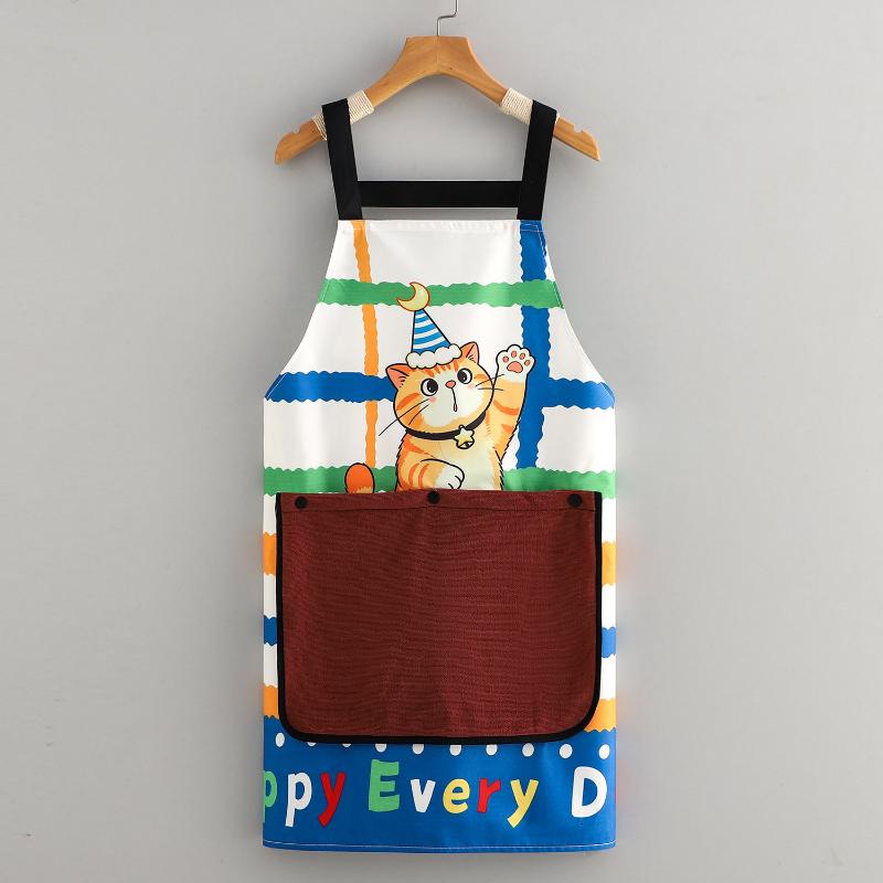 Cute Cartoon Cat Dog Apron With Large Wipe Hand Pocket Waterproof Sleeveless Bib Apron For Kitchen Cooking Household Cleaning