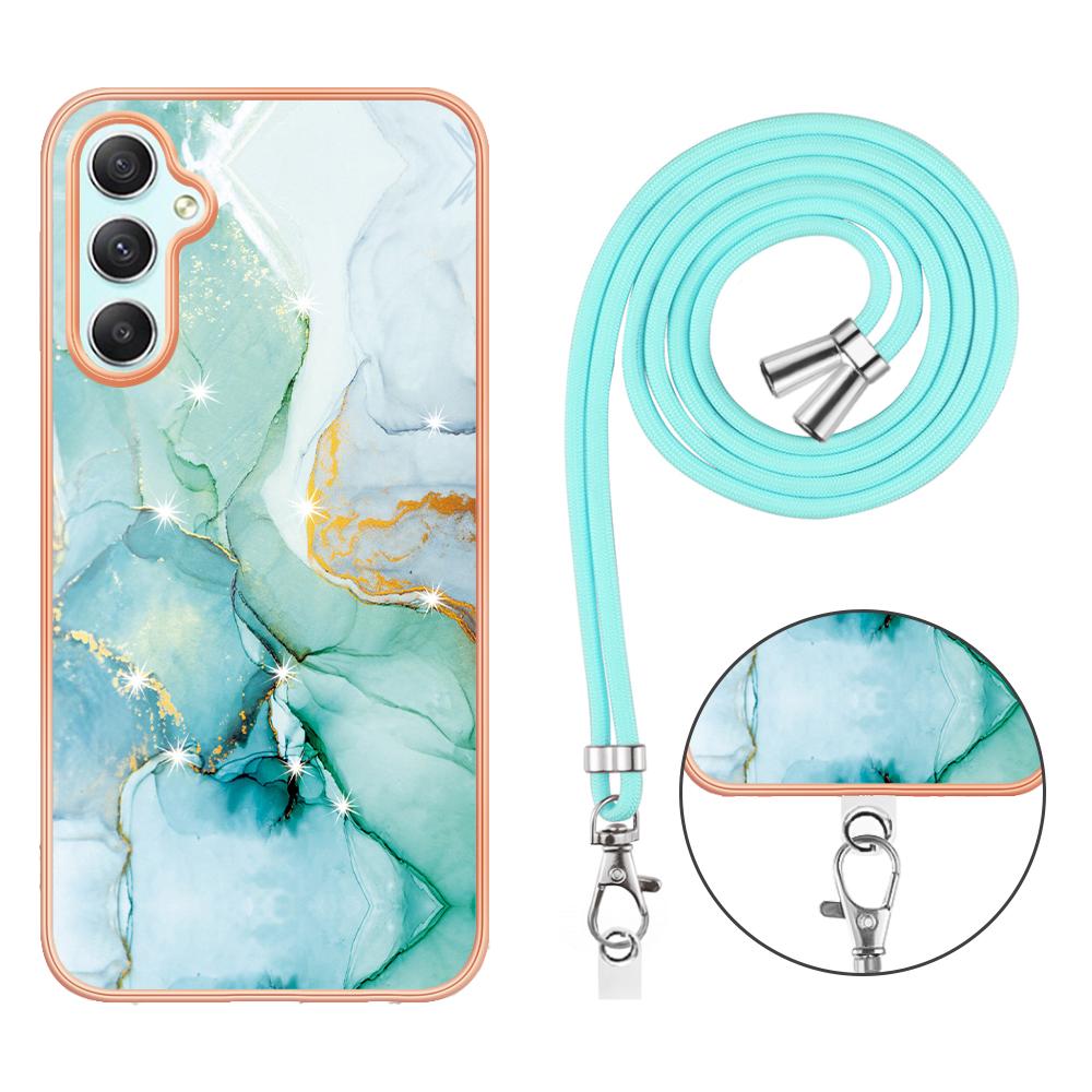 

For Samsung Galaxy A25 5G (Global) (161.0 x 76.5 x 8.3mm) Case with Shoulder Strap IMD IML Flower Pattern TPU Back Cover Green 003