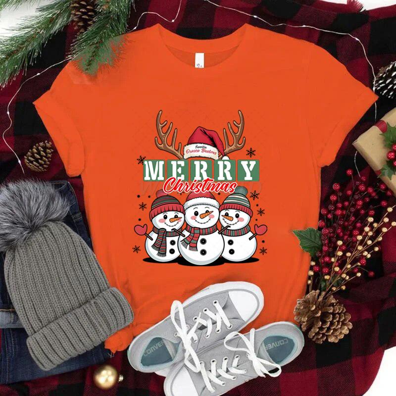 Feliz Natal Fofo SnowUnisex Camisetas Gráficas Mulheres Festa de Natal Camiseta Combinando Camiseta Festiva de Feriado Ano Novo FeVestuário Unissex