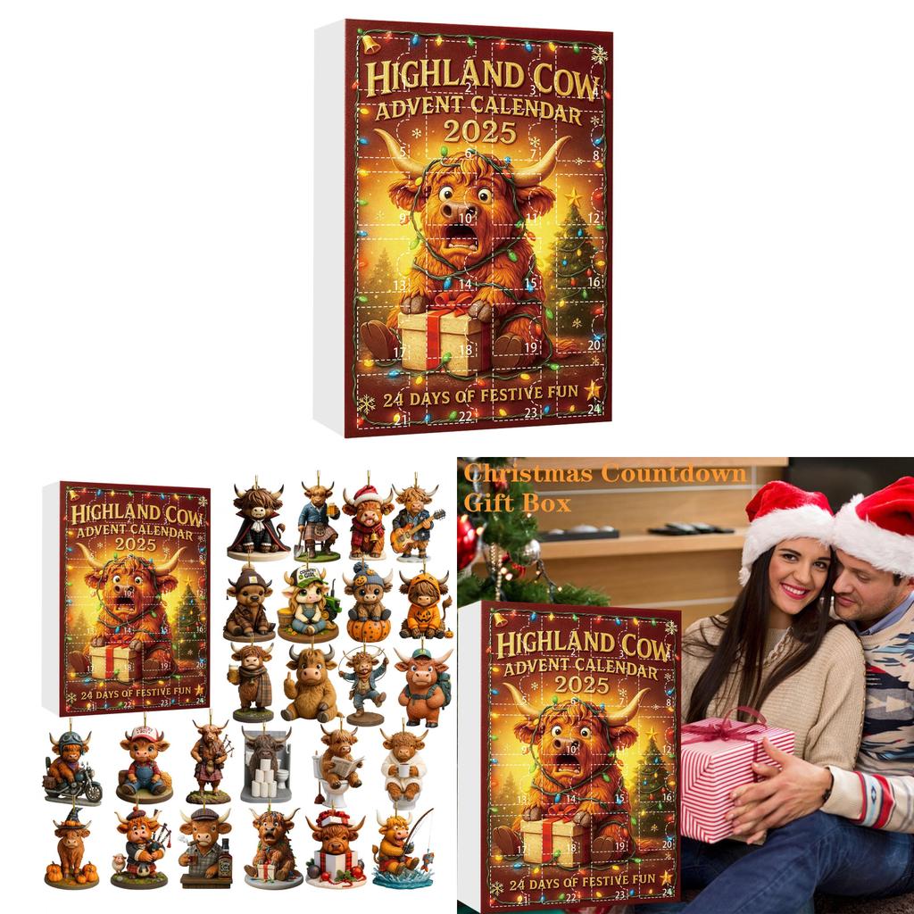 Highland Cattle Holiday Advent Calendar Acrylic Christmas Decor For Party And Gift Giving