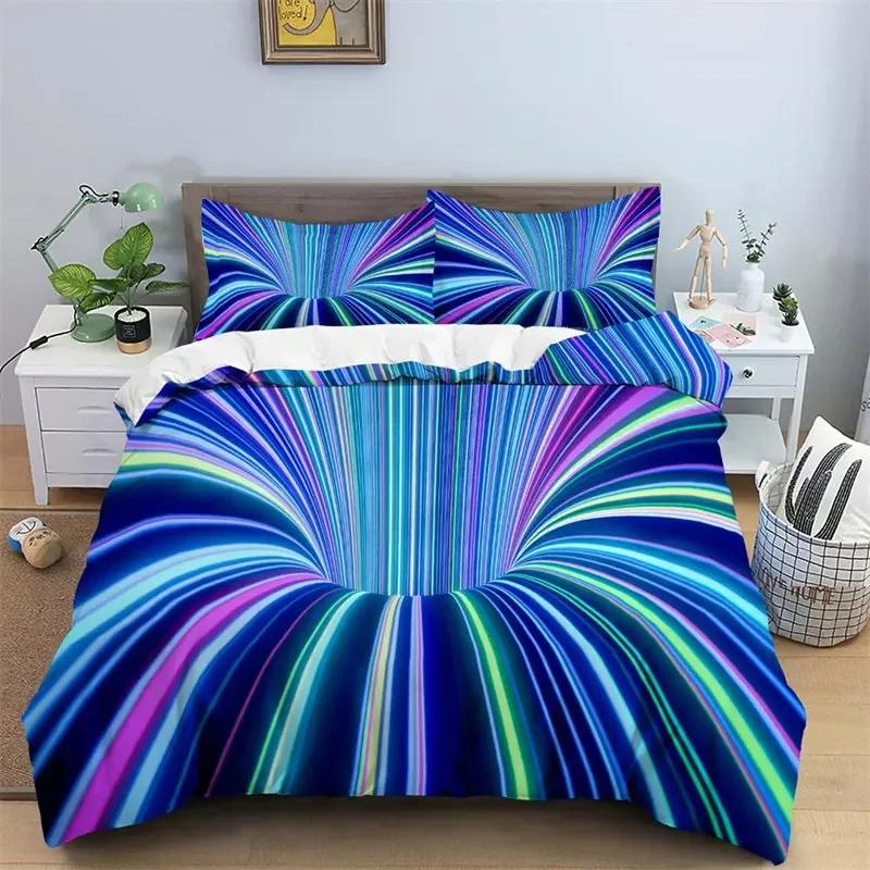 Psychedelic Swirl Soft Duvet Cover Abstract Geometric Beding Set Microfiber Twin King Comfortable Quilt Cover With Pilowcases For Children Kids Adult