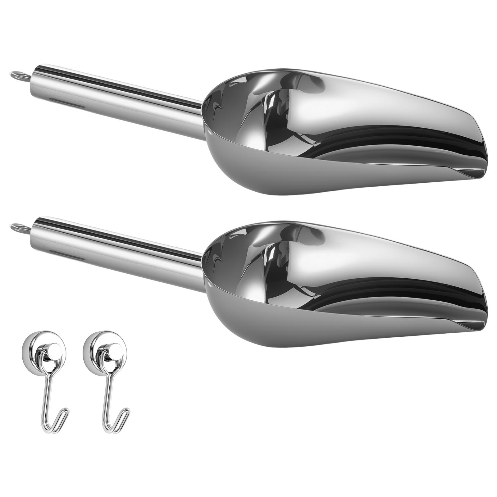 2Pcs Stainless Steel Ice Shovel Multifunctional Food Measuring Spoons Grain Coffee Beans Flour Shovel Bar Ice Cube Scoop