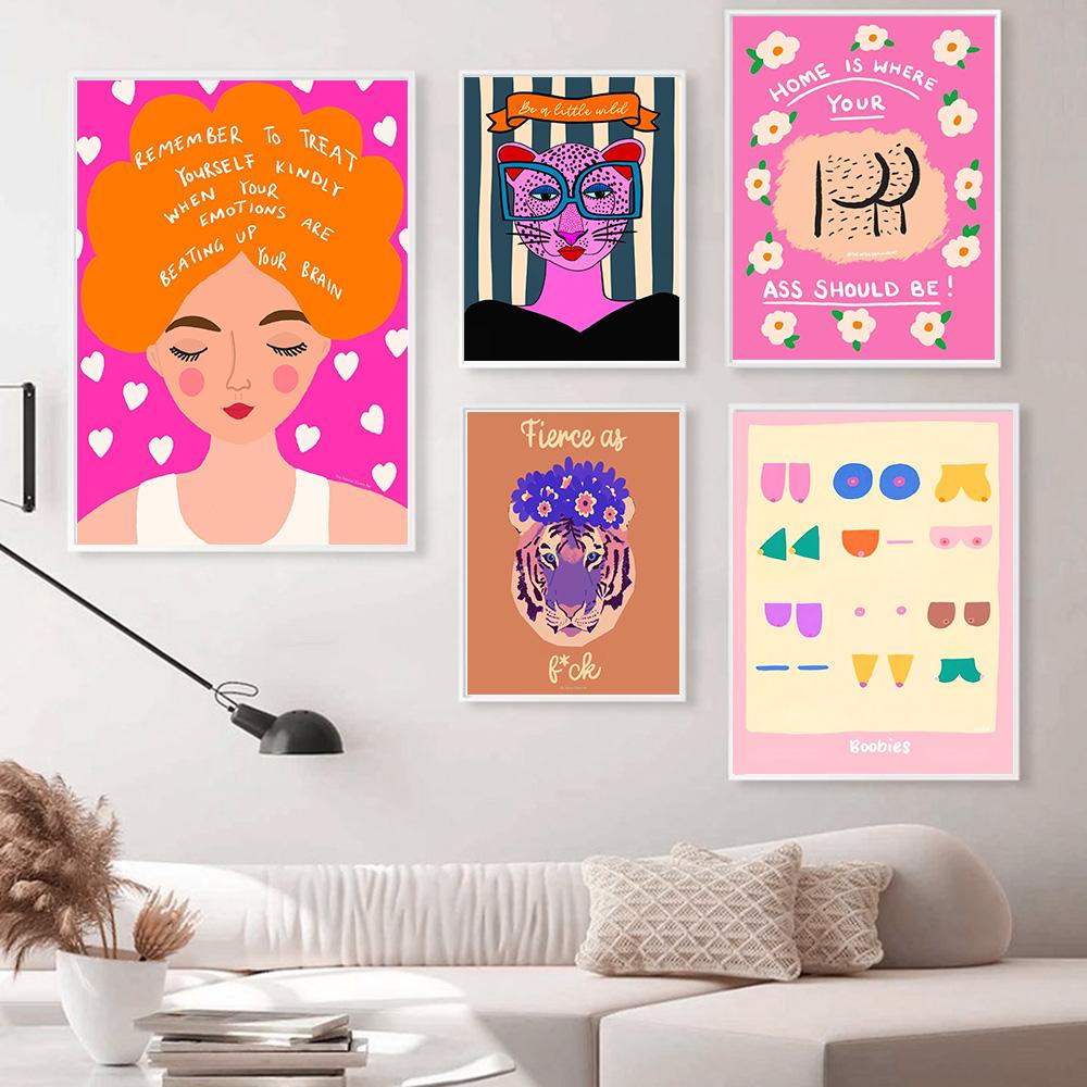 Flower Girl Abstract Leopard Feminist Wall Art Canvas Painting Printing Nordic Poster Booties But