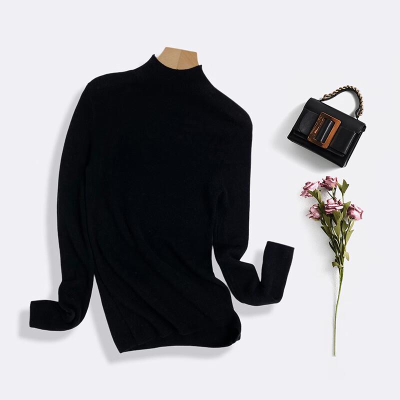 Fengxun Women's 100% Pure Wool Semi-High Neck Sweater