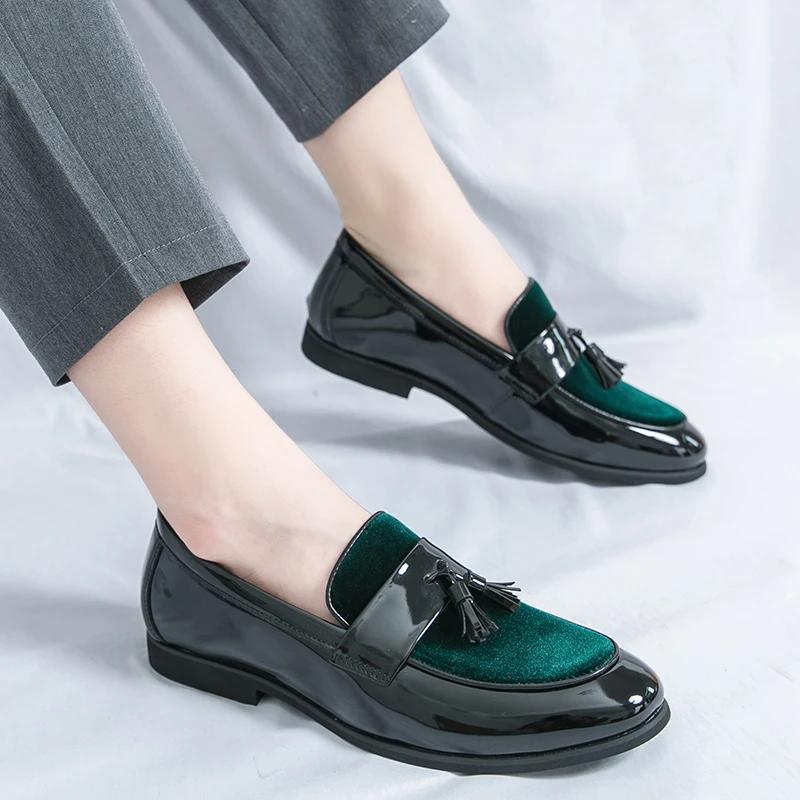 Men Casual Shoes Color Block Shoes Handmade Suede Leather Men Tassel Loafers Moccasins Slip on Male Driving Party Shoe Zapatos
